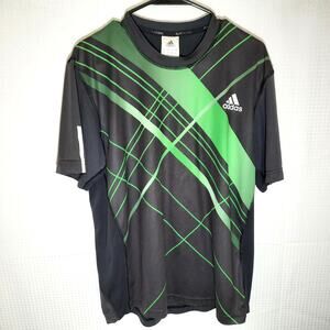 Adidas M Shirt Men’s ClimaCool Athletic Graphic Tee Green Black Short Sleeve